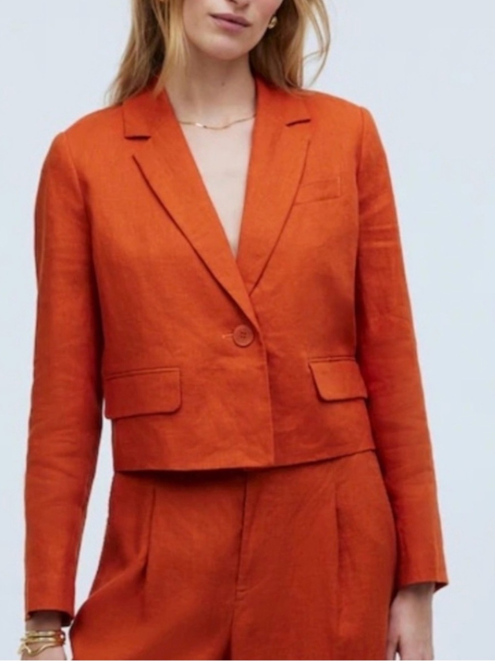Madewell 100% Linen Cropped Blazer - Burnt Orange